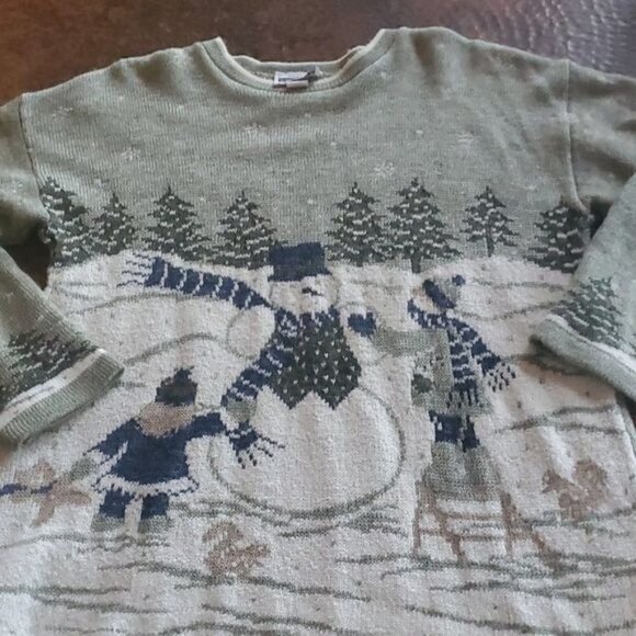 Adele Knitwear Vintage Made in the USA Holiday Christmas Snowman Sz M Sweater - Picture 2 of 8